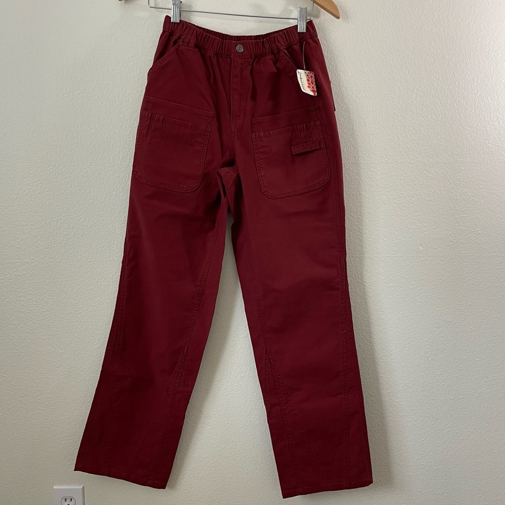 Free People Women’s Voyage Utility High Rise Wide Leg Cargo Pants in Red Size XS